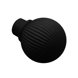 Czarna końcówka do karnisza z żebrowaną powierzchnią.