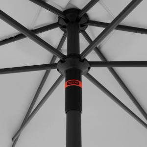 Zbliżenie parasola Doppler MyZone w kolorze jasnoszarym, z naciskiem na mechanizm i rozpórki.