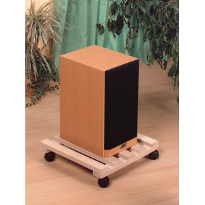 Kwadratowa podstawka na kółkach z buku (35x35 cm) z głośnikiem, ułatwiająca przesuwanie roślin.
