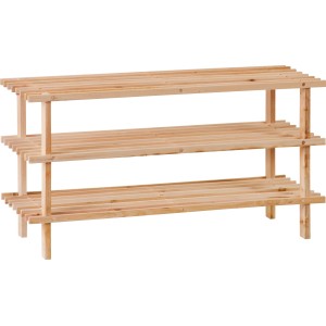 Drewniany regał na buty OBI HSR-9 z 3 półkami z drewna sosnowego do przedpokoju, korytarza, schowka lub piwnicy.