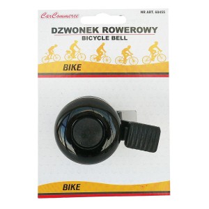 Czarny dzwonek rowerowy do montażu na kierownicy.