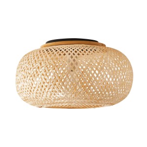 Jasna, okrągła lampa wisząca t.b.t. z plecionego naturalnego materiału do salonów.