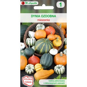 Opakowanie nasion dyni ozdobnej: Różne dynie w różnych kolorach i kształtach.