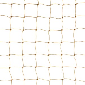 Zbliżenie siatki wykonanej z beżowej liny, zawiązanej w kwadraty.