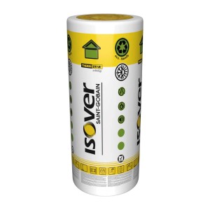 Rolka wełny mineralnej Isover w żółtym opakowaniu.