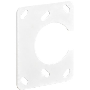 Biała blaszka naprawcza Hettich do zawiasów puszkowych 35 mm z otworami montażowymi.