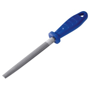 Pilnik półokrągły LUX Classic, 200 mm, średnioziarnisty, z niebieską rączką do obróbki metalu.