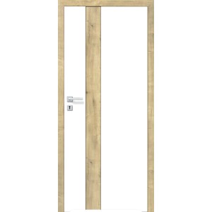 t.b.t. Drzwi wewnętrzne z efektem drewna i białym wkładem szklanym, z klamką.