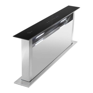 Okap stołowy t.b.t. ze stali nierdzewnej i szkła. Nowoczesny design do kuchni.