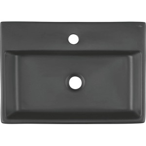 Prostokątna umywalka nablatowa t.b.t. w kolorze antracytowym, widok z góry.