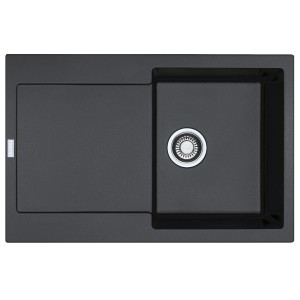 Ciemnoszary zlewozmywak granitowy t.b.t. z ociekaczem i komorą.