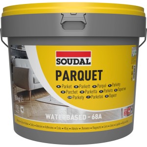Wiadro kleju do parkietu Soudal 68A, 15 kg, bezrozpuszczalnikowy do klejenia parkietu.