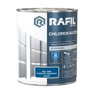 Puszka farby Rafil Chlorokauczuk, RAL 5005 Niebieski sygnałowy, do metalu i betonu.