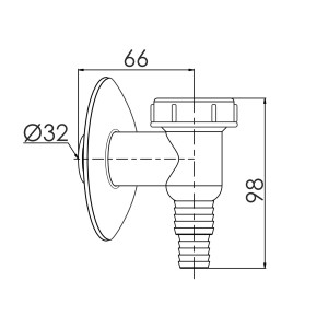 Rysunek techniczny: Syfon do pralki/zmywarki z wymiarami.