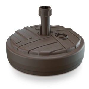 Brązowa plastikowa podstawa pod parasol.