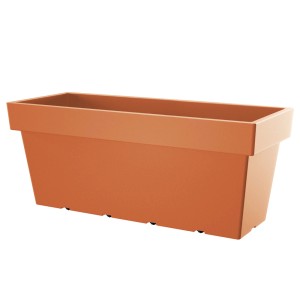 Prostokątna skrzynka na kwiaty t.b.t. w kolorze terakoty do ogrodu lub na balkon.