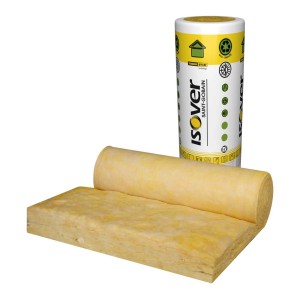 Żółta wełna mineralna w rolce i płycie. Materiał izolacyjny do budowy i remontu domu.