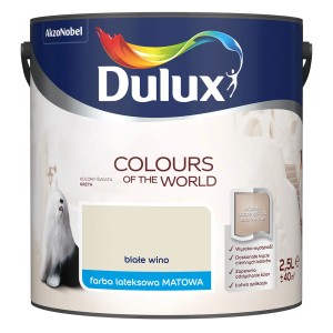 Farba do ścian Dulux „Białe wino“ (Białe wino) w wiadrze, lateksowa farba matowa do wnętrz.