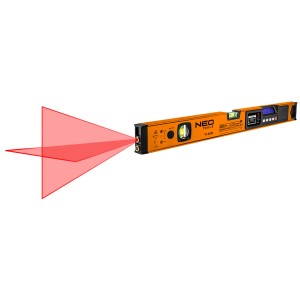 Poziomica laserowa NEO Tools, pomarańczowa, z czerwoną wiązką lasera do precyzyjnych pomiarów.