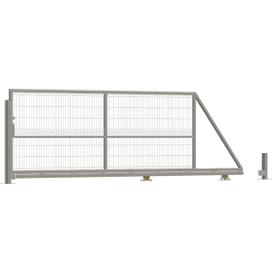 Szara metalowa brama przesuwna do paneli ogrodzeniowych i ogrodzeń.