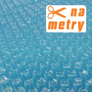 Niebieska prostokątna folia basenowa z pęcherzykami powietrza do cięcia.