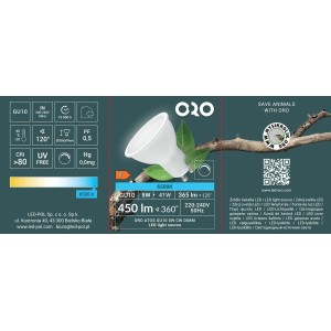 Żarówka LED GU10, 5W, 6500K, barwa zimna biała. Energooszczędna i trwała.