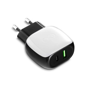 Ładowarka do telefonu komórkowego t.b.t., biało-czarna, z portem USB i USB-C.