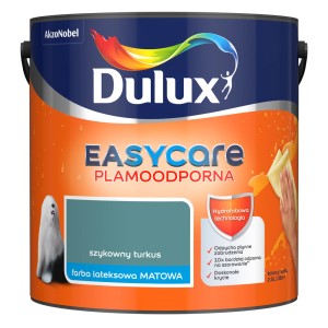 Wiadro z farbą Dulux EasyCare w kolorze turkusowym. Farba do ścian, lateksowa, matowa i plamoodporna.