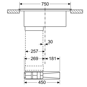Rysunek techniczny płyty indukcyjnej z wymiarami do zabudowy.