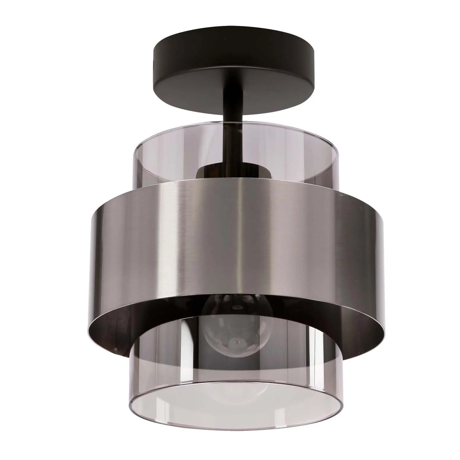 Candellux Lampa sufitowa SPIEGA czerń+satyna nikiel 1xE27 60W klosz dymiony