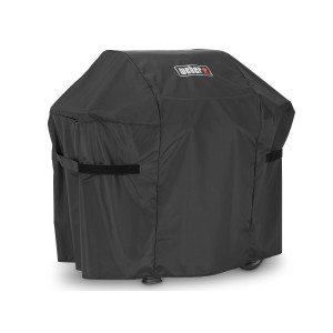 Czarny pokrowiec Weber Premium na grille gazowe Spirit/Spirit II 300 i 400, chroni przed warunkami atmosferycznymi.
