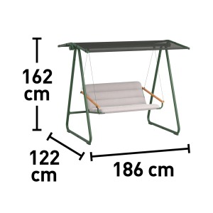 Ilustracja wymiarów huśtawki ogrodowej t.b.t.