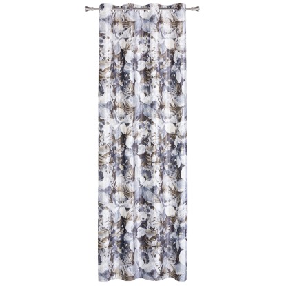 Zasłona MORI na przelotkach 140 cm x 260 cm szaro-oliwkowe kwiaty