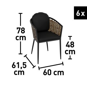Zdjęcie krzesła ogrodowego (zestaw 6 sztuk) z wymiarami. Idealne do zestawów mebli ogrodowych.
