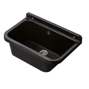Czarny zlew ze stali nierdzewnej, zlew do montażu na ścianie.