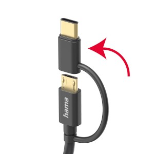 Czarny kabel t.b.t. z USB-C i Micro-USB do akcesoriów do telefonów komórkowych.