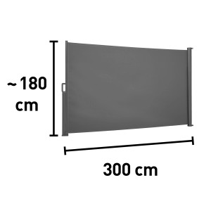 Boczna markiza Livingston, 3x1,8 m, antracytowa, z wymiarami szerokości i wysokości.