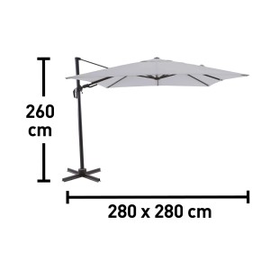 Parasol na wysięgniku, jasnoszary, 280x280 cm, wysokość 260 cm. Idealny do ogrodu i na taras.