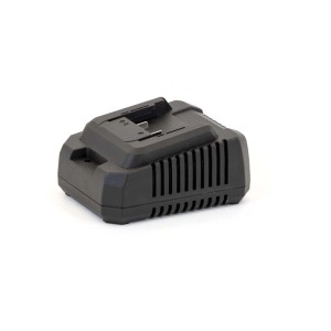 Czarna ładowarka do elektronarzędzi, pasuje do akumulatorów z tej kategorii.