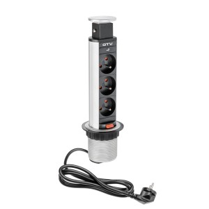 Wysuwany rozgałęźnik gniazdkowy t.b.t. do blatu z 3 gniazdami.