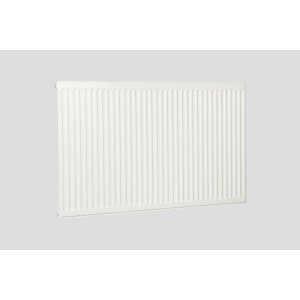 Biały grzejnik t.b.t. do montażu na ścianie.