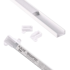 Biała listwa LED t.b.t. z akcesoriami montażowymi. Idealna do oświetlenia pośredniego.