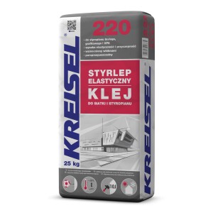 Kreisel Styrolep Klej elastyczny 220, worek 25kg do płyt izolacyjnych i siatek.