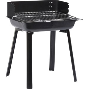 Czarny grill węglowy Grillchef PortaGo z osłoną przeciwwiatrową i chromowanym rusztem.