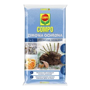 Compo Ochrona Zimowa 20L: Specjalna ziemia dla roślin wrażliwych na mróz, idealna do poprawy gleby wiosną.