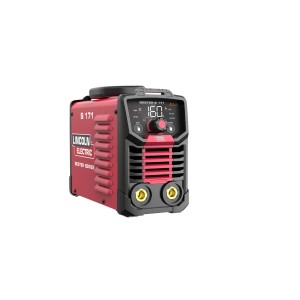 Czerwona spawarka t.b.t. z cyfrowym wyświetlaczem i pokrętłem.