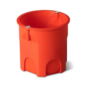 Pomarańczowa puszka do suchej zabudowy, widoczne detale.