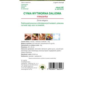 Opakowanie nasion Cynia 'Daliowa': Mieszanka kolorowych kwiatów na rabaty i do wazonów.
