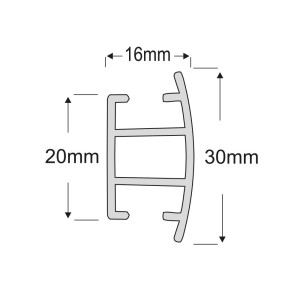 Rysunek techniczny profilu t.b.t. do karniszy z wymiarami.