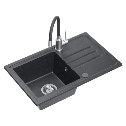 Zlew Eric 1-kom. 70 cm z baterią elastyczną i ociekaczem czarny